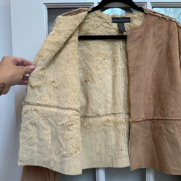 Vintage Banana Republic Y2K Circa 2001 Sherpa Lined Faux Suede Jacket Size M - Picture 3 of 12